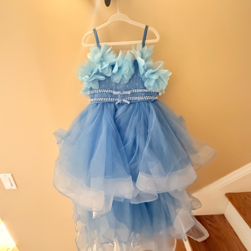Charming Blue Floral Kids Formal Dress